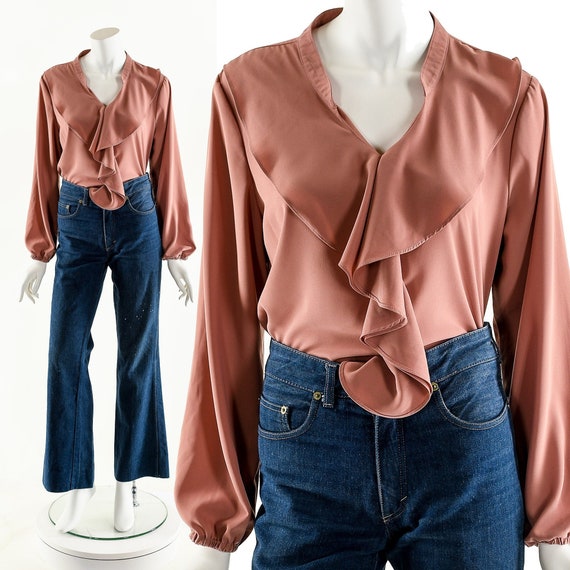 Ruffle Collar Blouse,Vintage Balloon Sleeve,Drama… - image 1