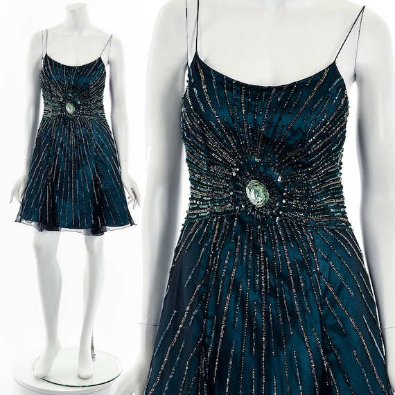 Moody Blue Sequin Silk Dress - image 1