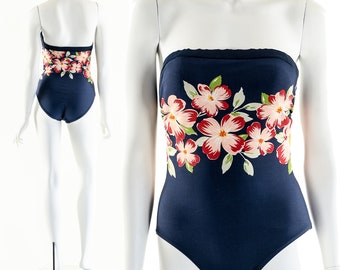 Tropical Floral Strapless Swimsuit 70s