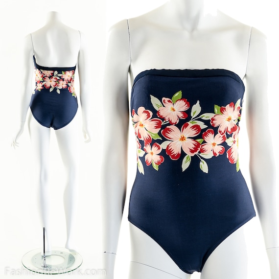 Tropical Floral Swimsuit,Vintage 70s One Piece Su… - image 9