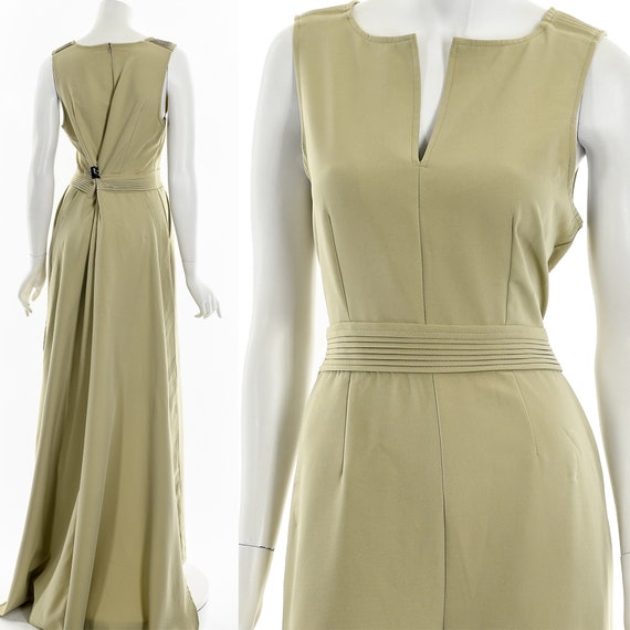 Tan Sleeveless Formal Jumpsuit with Train - image 2