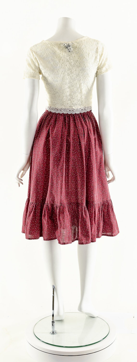 Red Prairie Skirt,Calico Floral Skirt,High Waist … - image 7