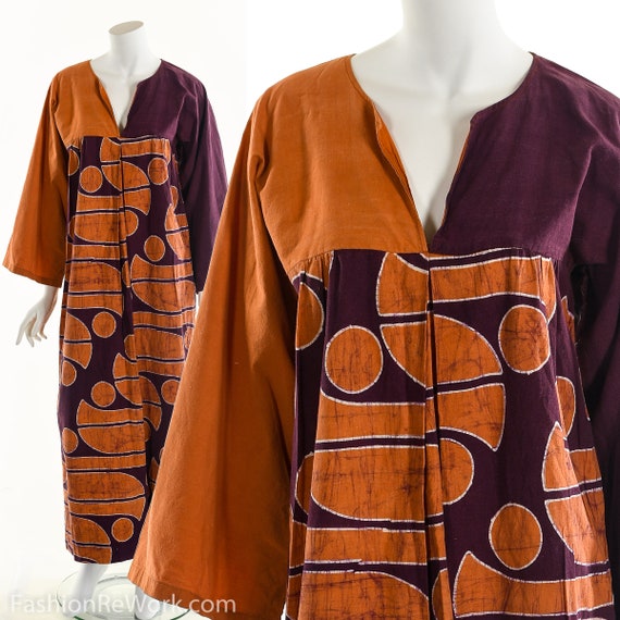 Abstract Color Block Maxi Dress, Abstract Batik L… - image 1