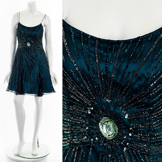 Moody Blue Sequin Silk Dress - image 3