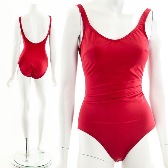 red bathing suit,red one piece,red vintage suit,6… - image 2