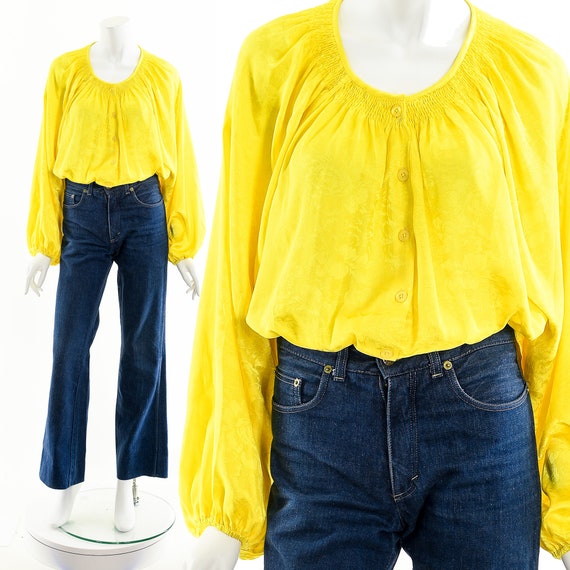 Yellow Balloon Sleeve Blouse,Vintage Sunny Yellow… - image 1