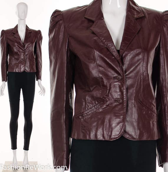 Vintage Oxblood Cropped Leather Jacket Mutton Slee