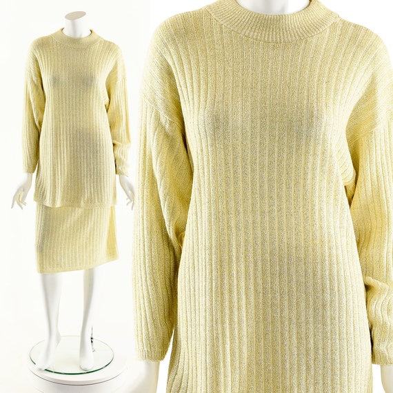 Knit Metallic Two Piece Set,Vintage Dress Set,Vint