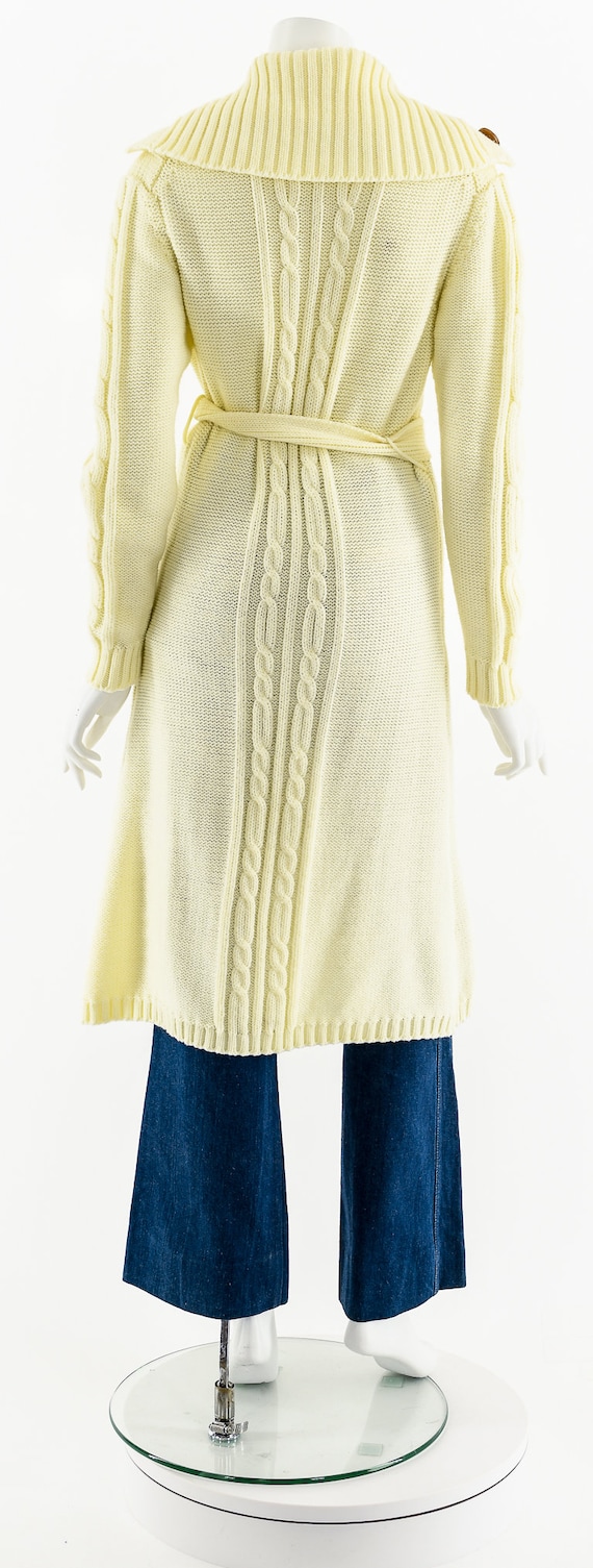 Off-White Cable Knit Button Up Duster Cardigan 70s - image 7