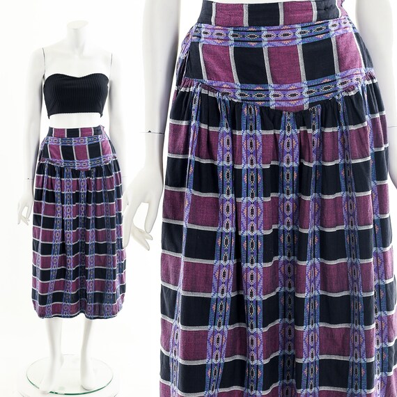 Purple Checkered Mini Skirt,Vintage Pleated Woven… - image 2