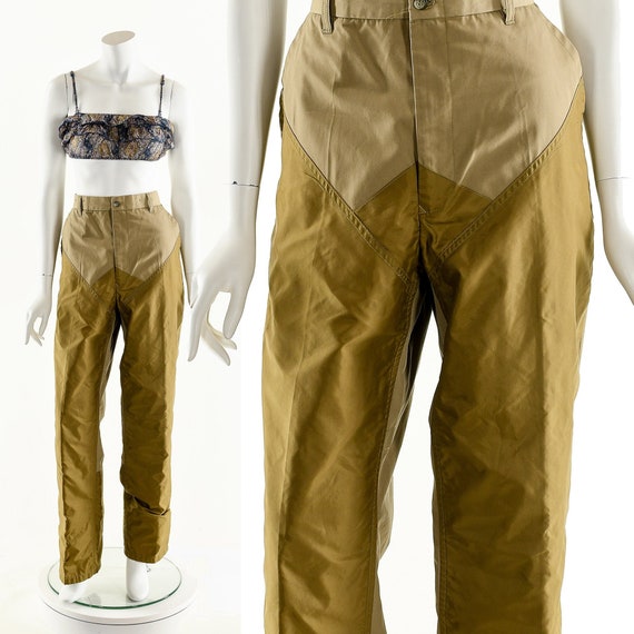 Minimalist Colorblock Pants,Panel Beige Tan Pants,
