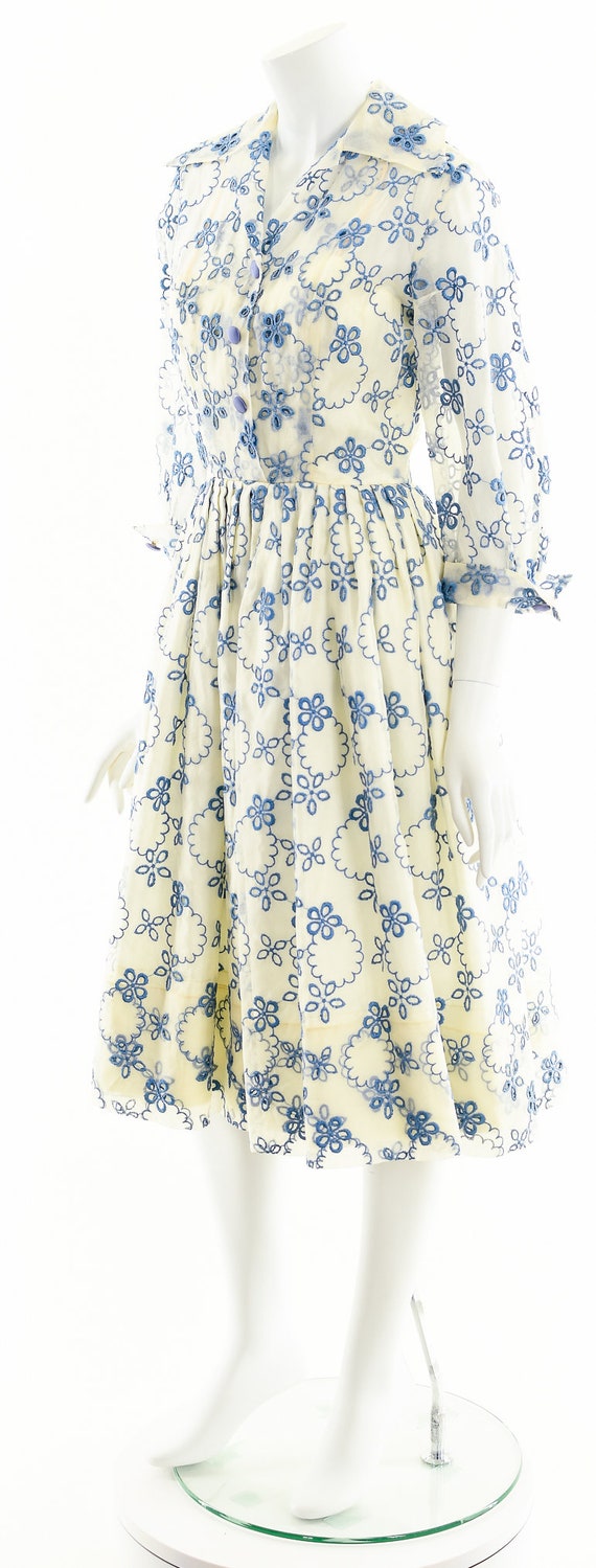 Vintage 1950's Suzy Perette Dress,Blue Daisey Sil… - image 10