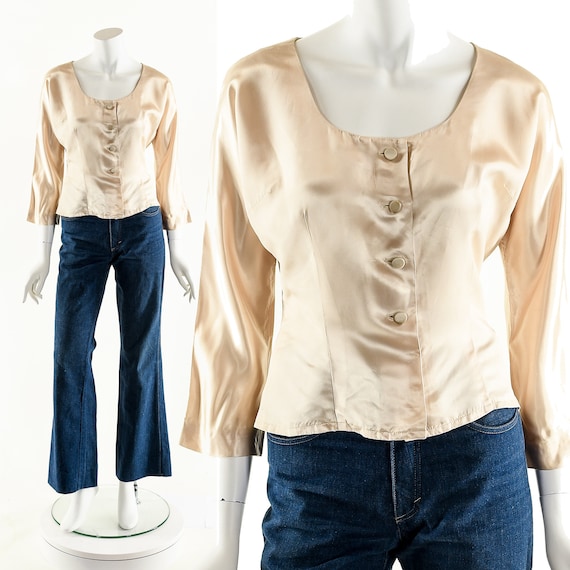 Blush Silk Peplum Top 50s