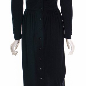 Vintage 50's Black Beaded Dress Plunging Neckline Black Wool Knit Dress Low Back Vixen Wiggle Dress Button Up Bombshell Retro Pin Up Dress S image 5
