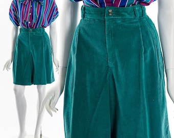 Green Corduroy High-Waisted Shorts