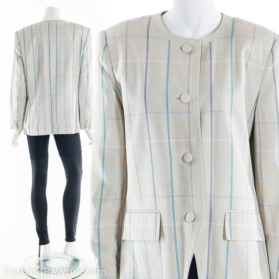 Sasson Blazer Jacket, 90’s Pastel Plaid Blazer, Vi