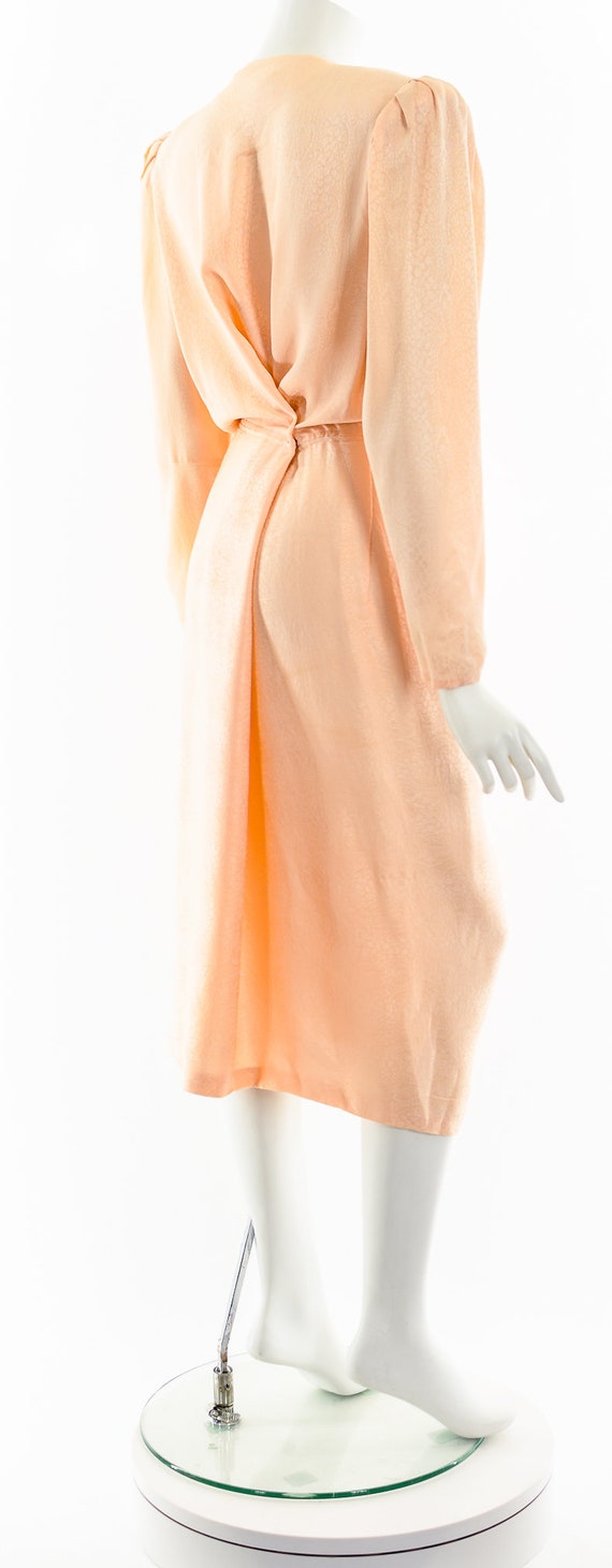 Peachy Pink Asymmetric Drape Silk Wrap Dress - image 6