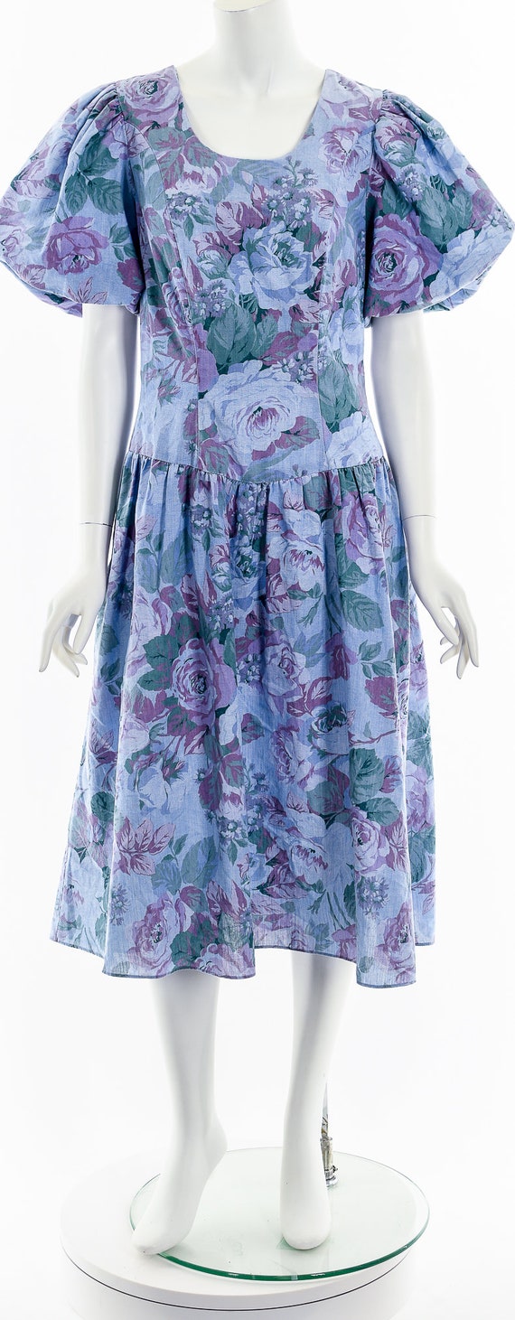 Floral Print Bubble Sleeve Dress - image 4