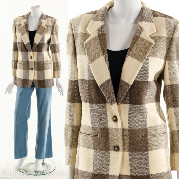 Windowpane Plaid Blazer, Plaid Wool Blazer, Blazer
