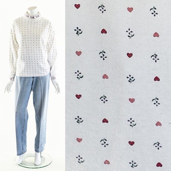 Heart bunny turtleneck,vintage Valentine shirt,bun