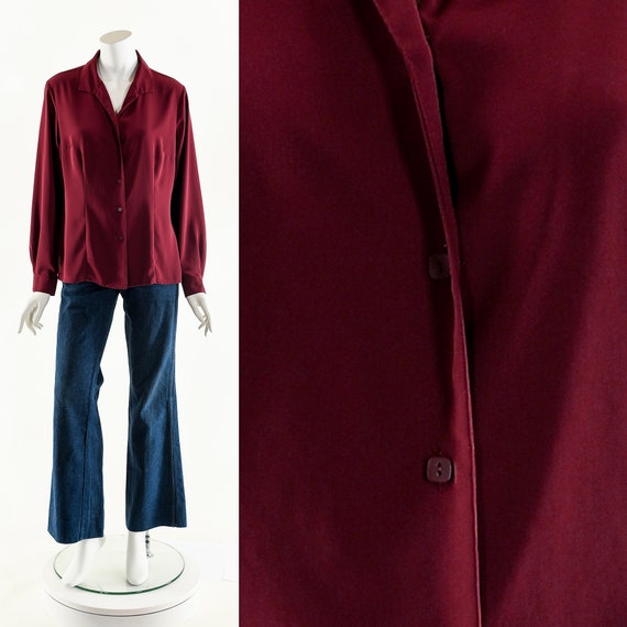 Burgundy Balloon Sleeve Blouse - image 3