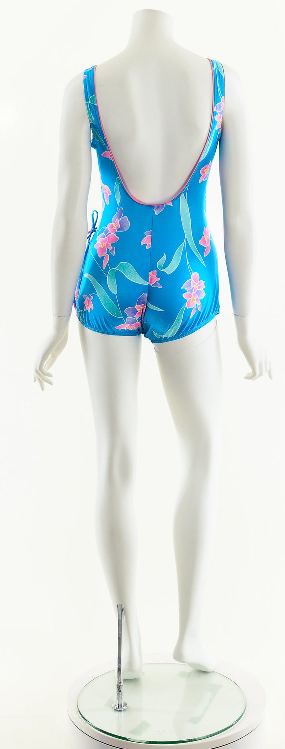 Tropical Floral Swimsuit,Vintage 70s One Piece Su… - image 7