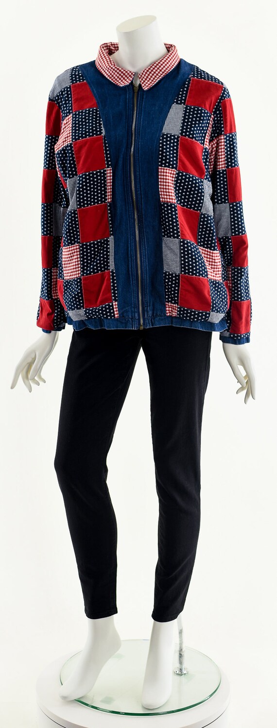 Vintage Patchwork Quilt Denim Jacket,Quilt Chorec… - image 4