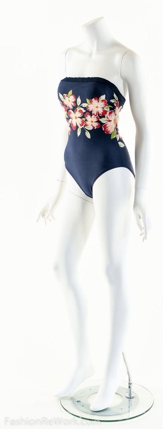 Tropical Floral Swimsuit,Vintage 70s One Piece Su… - image 6