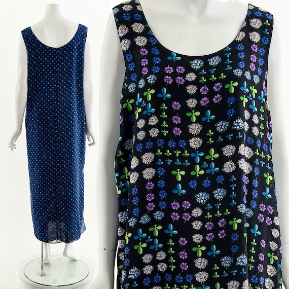 Navy Blue Printed Reversible Chiffon Maxi Dress - image 1