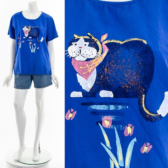 Hand Painted Cat Cotton Tee - image 3