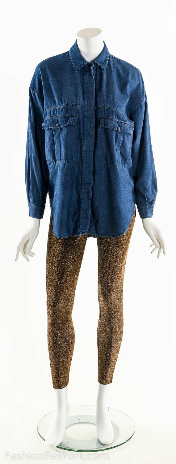 Chambray Button Down Shirt,Denim Utilitarian Shir… - image 8