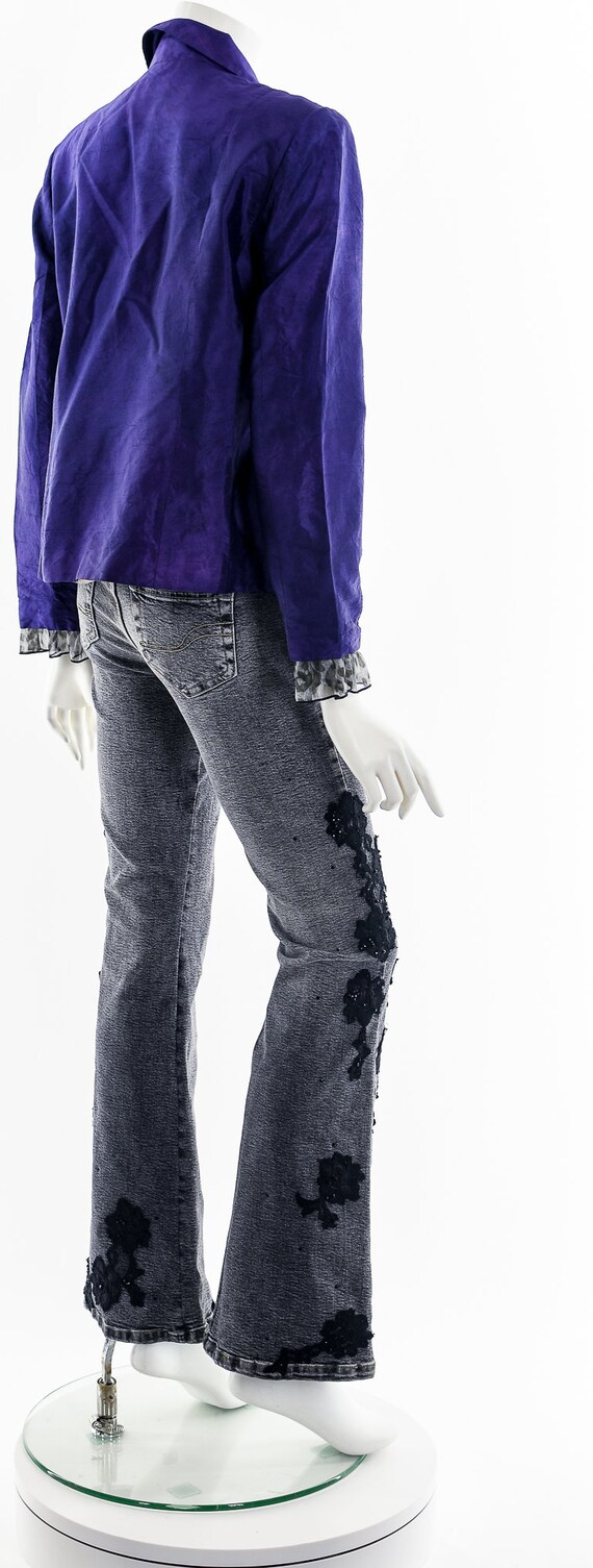 Purple Silk Leopard Frill Blazer - image 6