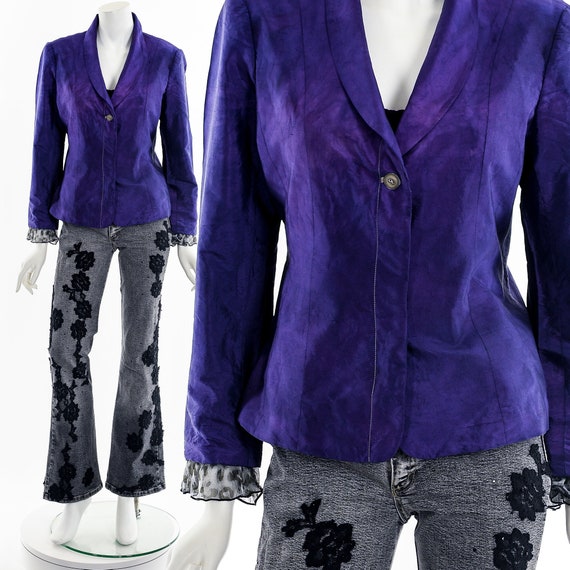 Purple Silk Leopard Frill Blazer - image 1