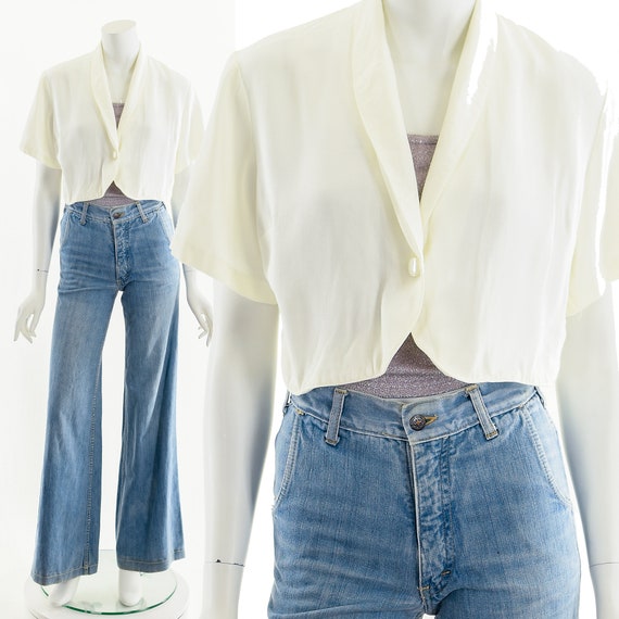 90s White Crop Top Coverup Cardigan - image 2