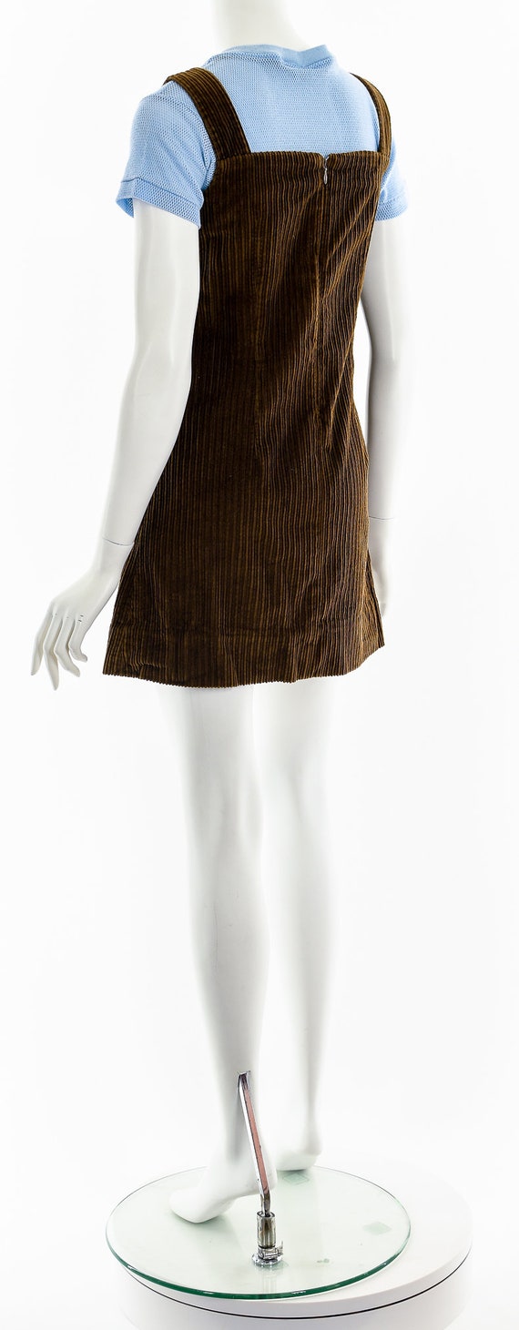Vintage 60s Jumper Dress Mod Brown Corduroy S