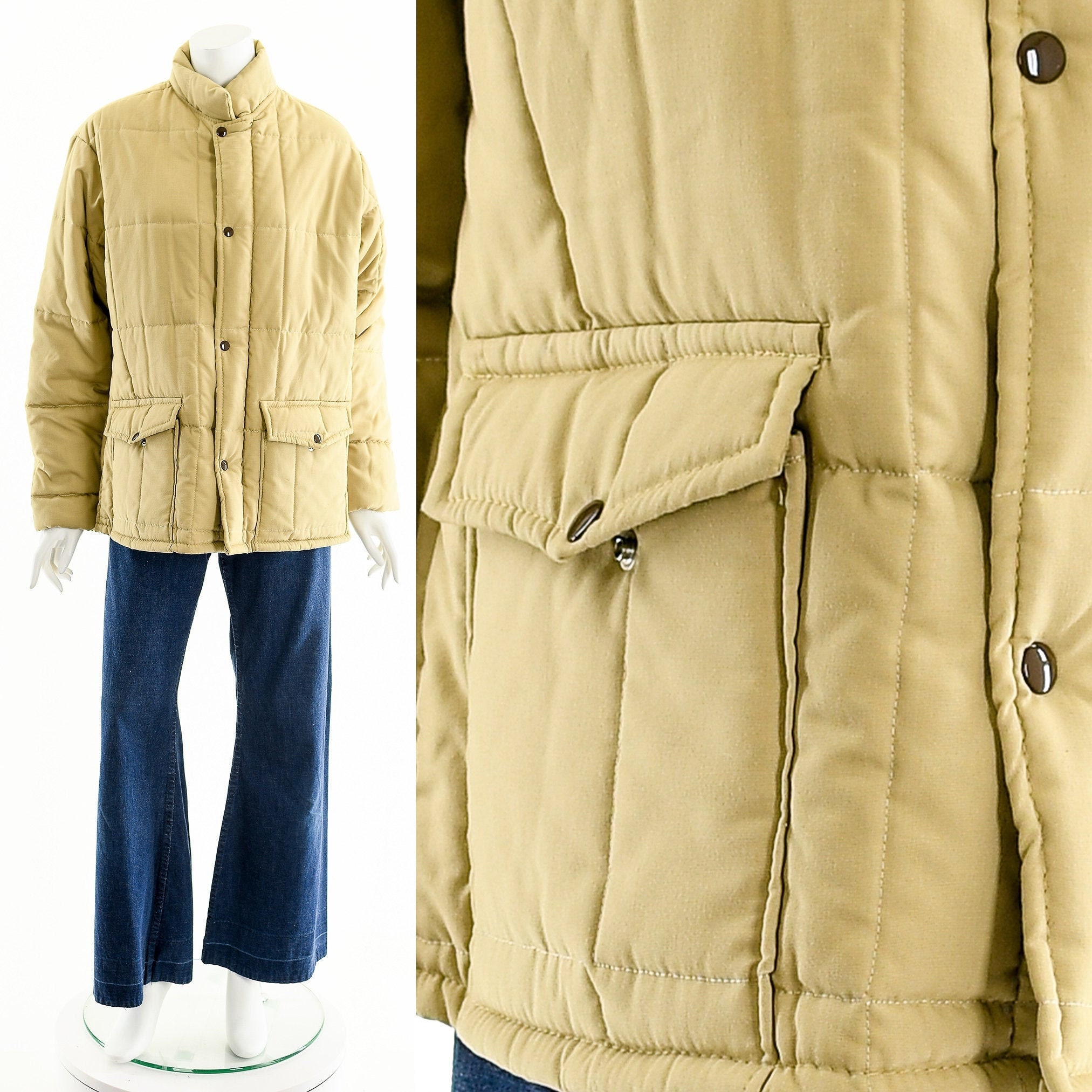 fashionrework Minimalist Quilted Coat,Futuristic Khaki Coat,Avant Garde Jacket,Down Quilt Jacket,Warm Winter Coat,Vintage Winter Ski Jacket,70s 80s Jacket