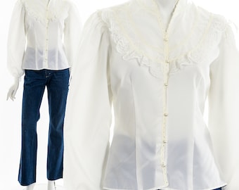 Victorian White Ruffle Top 60s