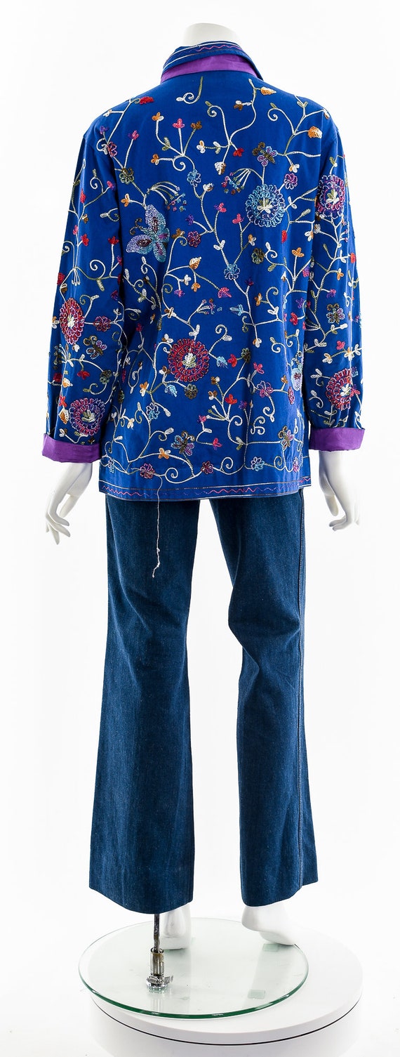 Blue Beaded Butterfly Embroidered Chore Coat - image 7
