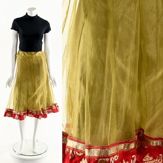 Bohemian Midi Skirt,Vintage Boho Skirt,Tulle Ethn… - image 1