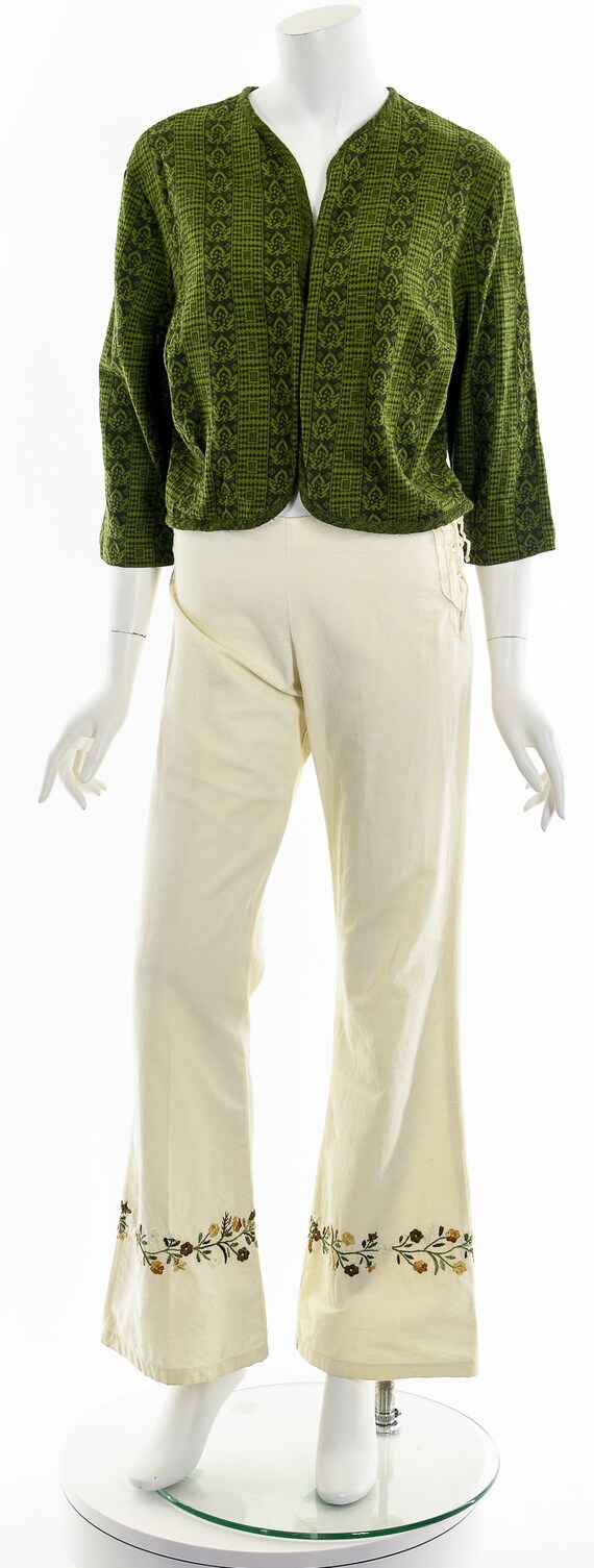 Green Woven Open Cropped Cardigan - image 4