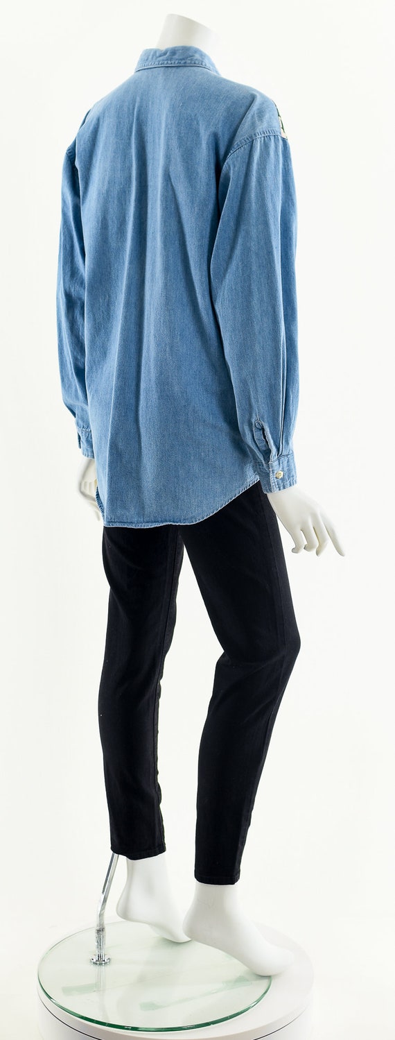 Patchwork Chambray Blouse,Asymmetric Patch Top,Vi… - image 6