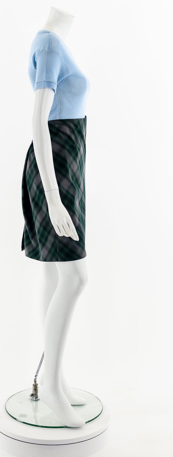 Y2K Late 90s Green Tartan Mini Skirt - image 5