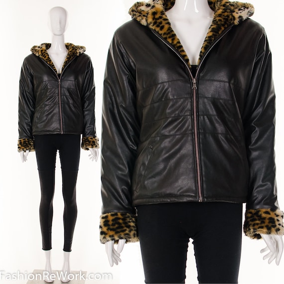 REVERSIBLE LEOPARD Coat Faux Fur Club Coat Rockabilly Jacket