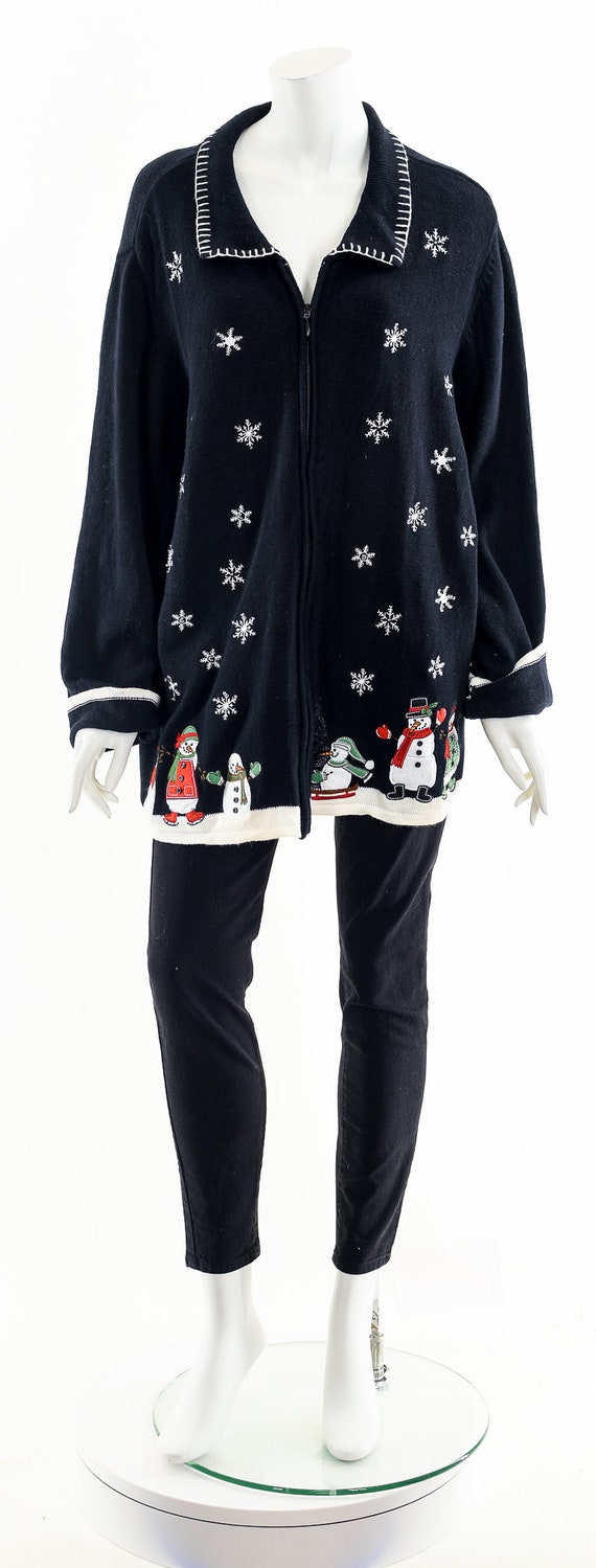 Ugly Christmas Sweater,Black Snowman Sweater,Hand… - image 4