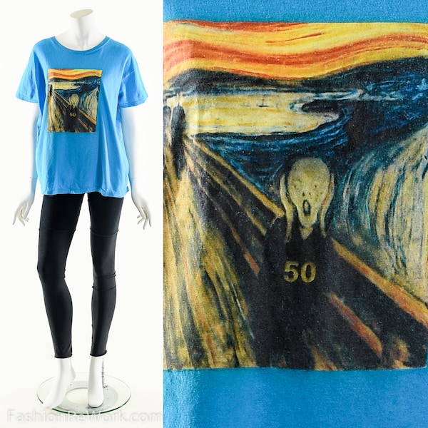 The Scream T-Shirt, The Scream, Edvard Munich Painting,Vintage 90's T-Shirt,Blue Tshirt,Over the Hill Shirt,50 years old Shirt,Funny Shirt,