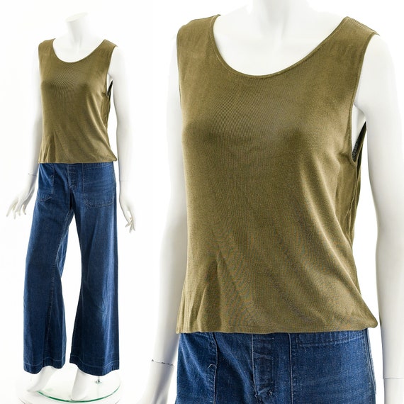 Olive Green Ribbed Slinky Tank Top