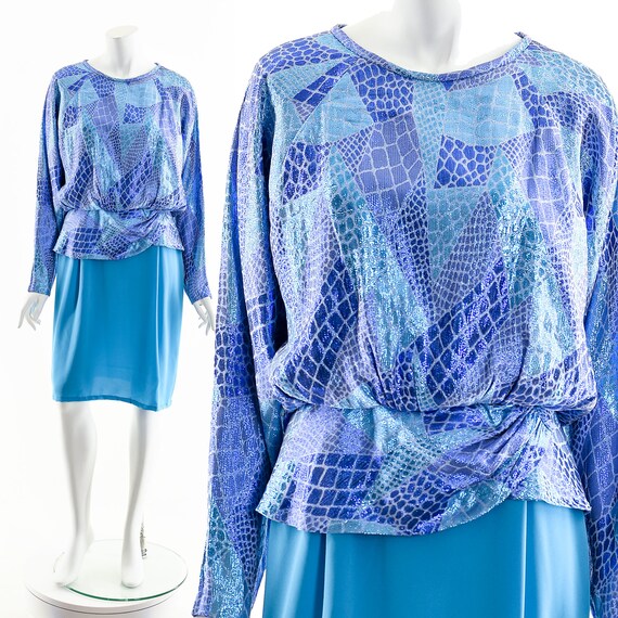 Metallic Alligator Dress,Abstract Blue Dress,Teal… - image 2