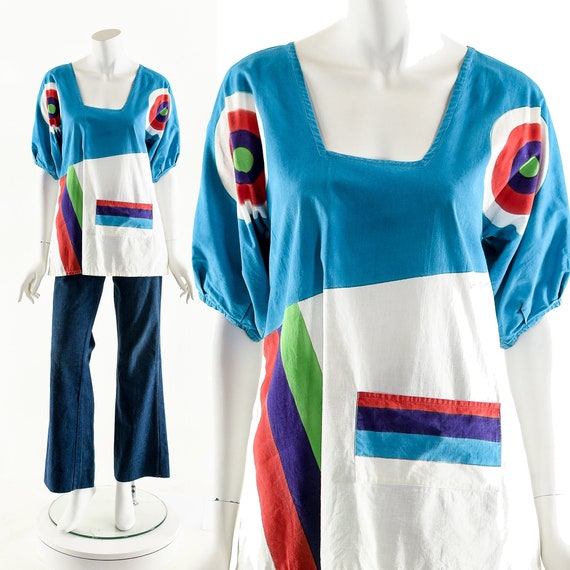 Rainbow Painted Blouse,Hand Painted Cotton Top,We… - image 3