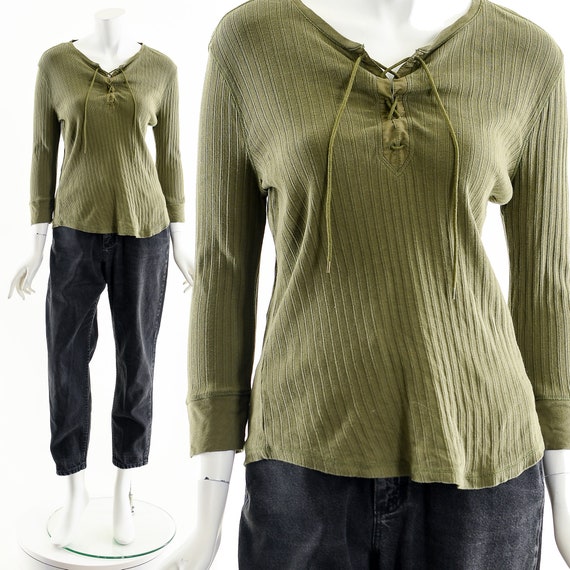 Green Corset Long Sleeve Tie Top - image 2