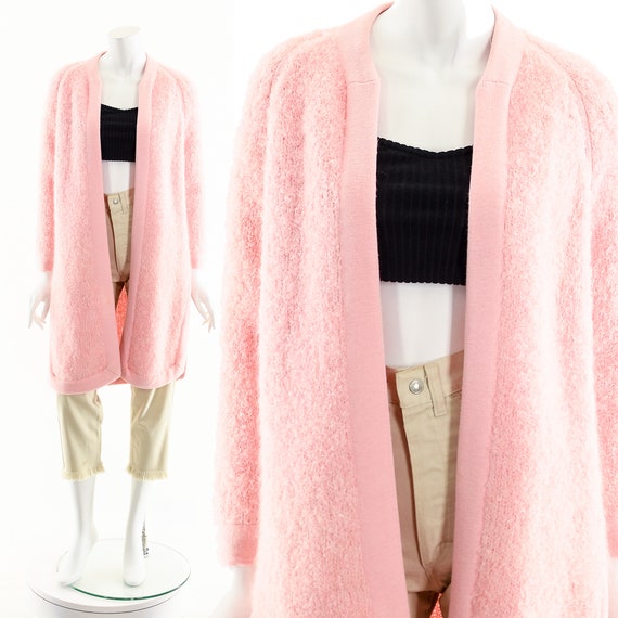 Pink Mohair Duster,60s Duster Cardigan,Textured S… - image 1